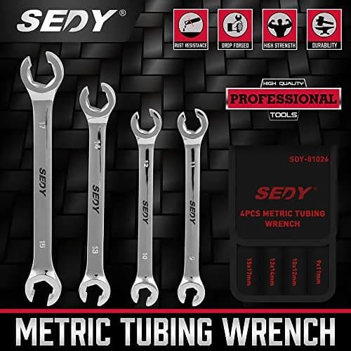 SEDY 4-Piece Metric Flare Nut Wrench Set 9-17mm | Offset Spanner for Fuel Lines & Hoses thumbnail 2