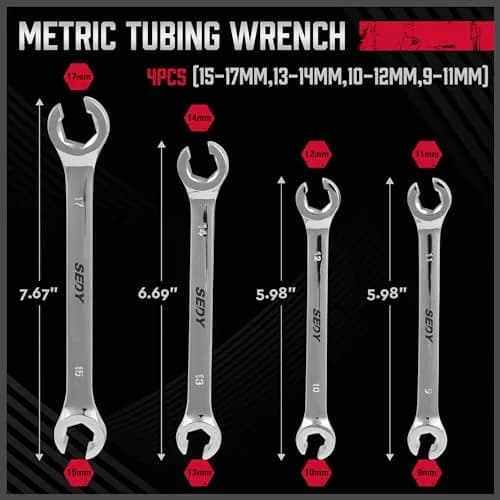 SEDY 4-Piece Metric Flare Nut Wrench Set 9-17mm | Offset Spanner for Fuel Lines & Hoses thumbnail 3