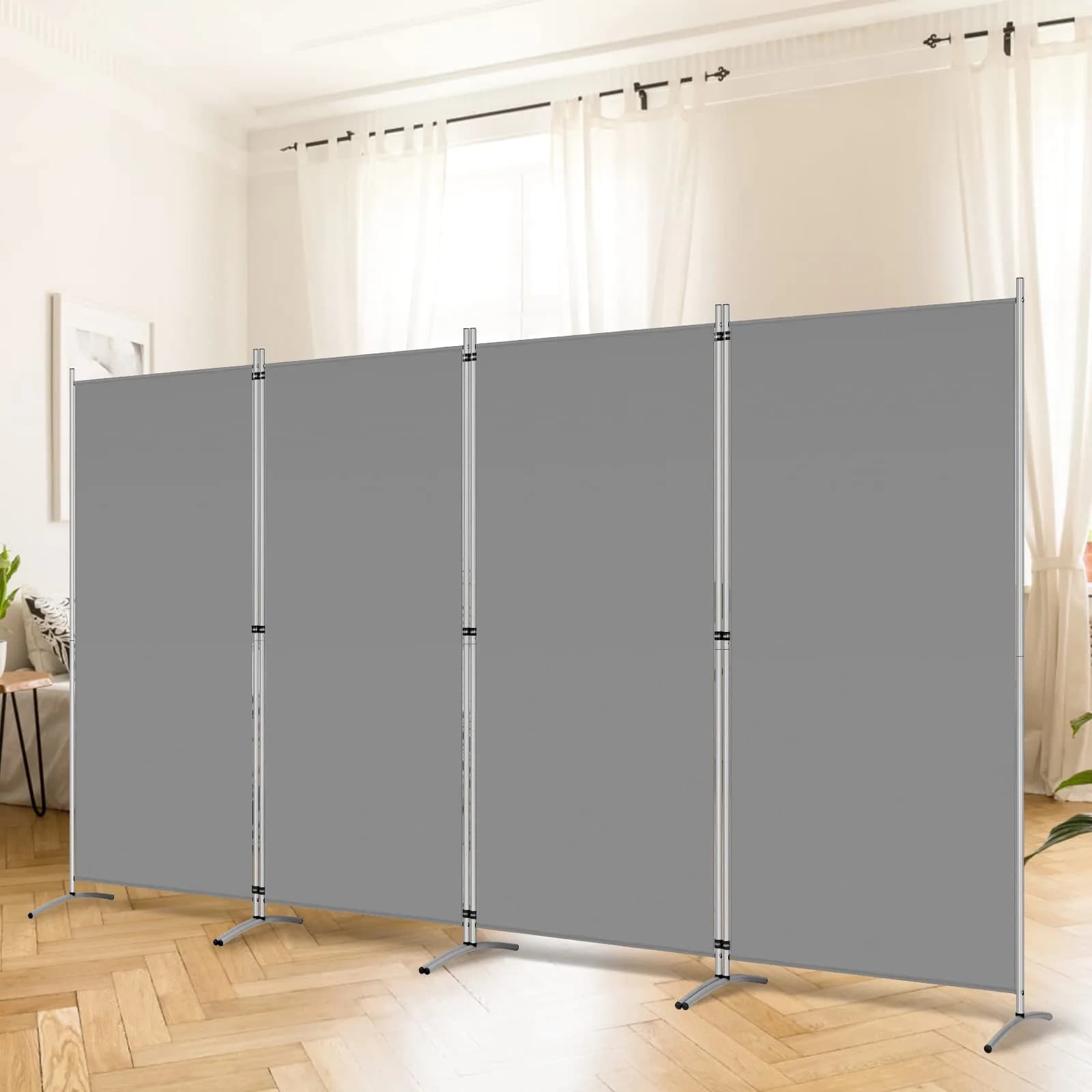 RANTILA 3 Panel Room Divider 213 cm (102''W) x 170 cm (71''H) | Freestanding Privacy Screen for India — Grey