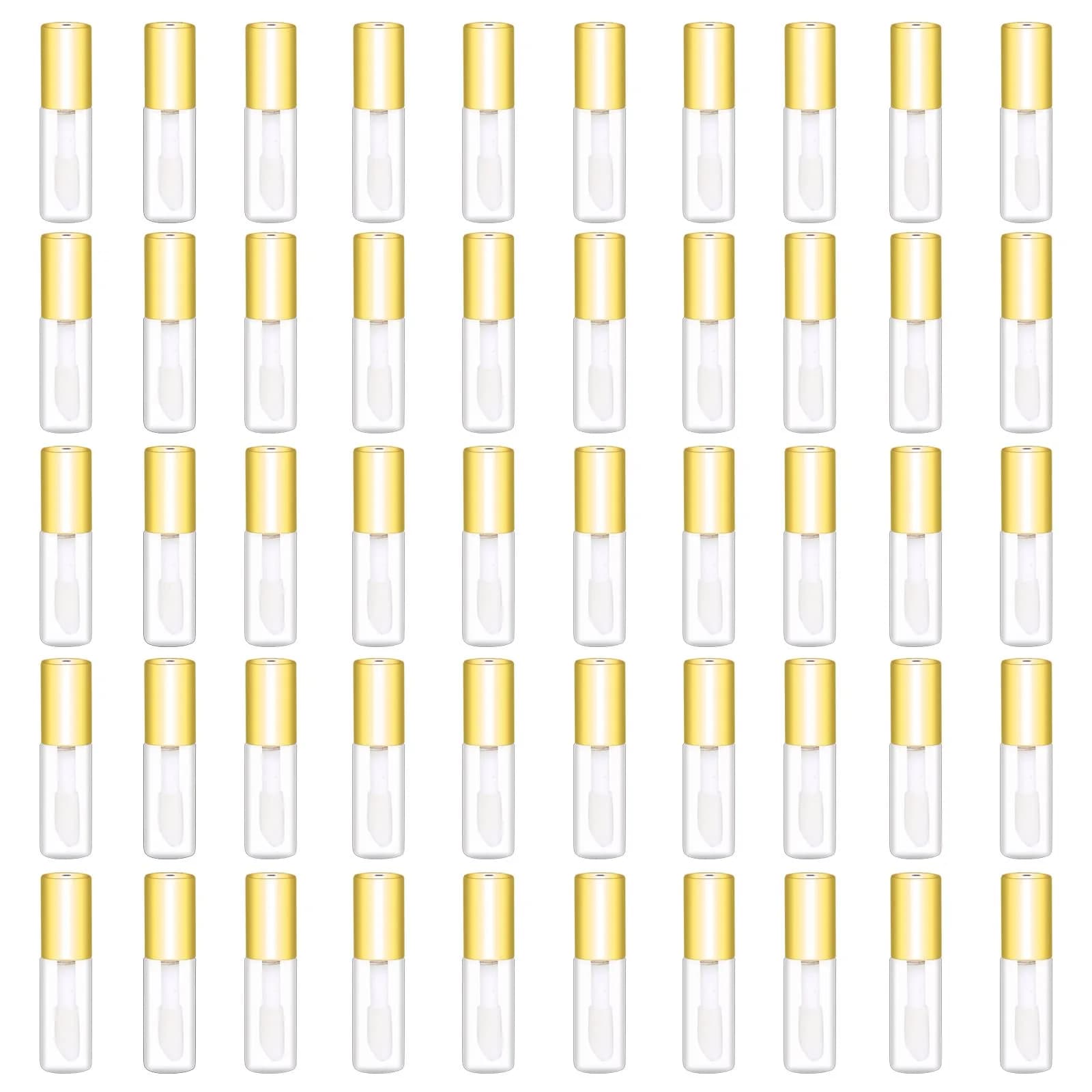 Mydio Clear Mini Lip Gloss Tubes 50 Pack (1.2ml Each) | Leak-Proof Purple Lid Containers — Gold