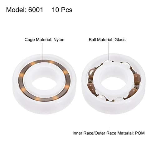 uxcell 6001 Plastic Bearings 12x28x8mm Glass Ball Nylon Cage 10 Pcs | High Precision & Speed Operation thumbnail 2