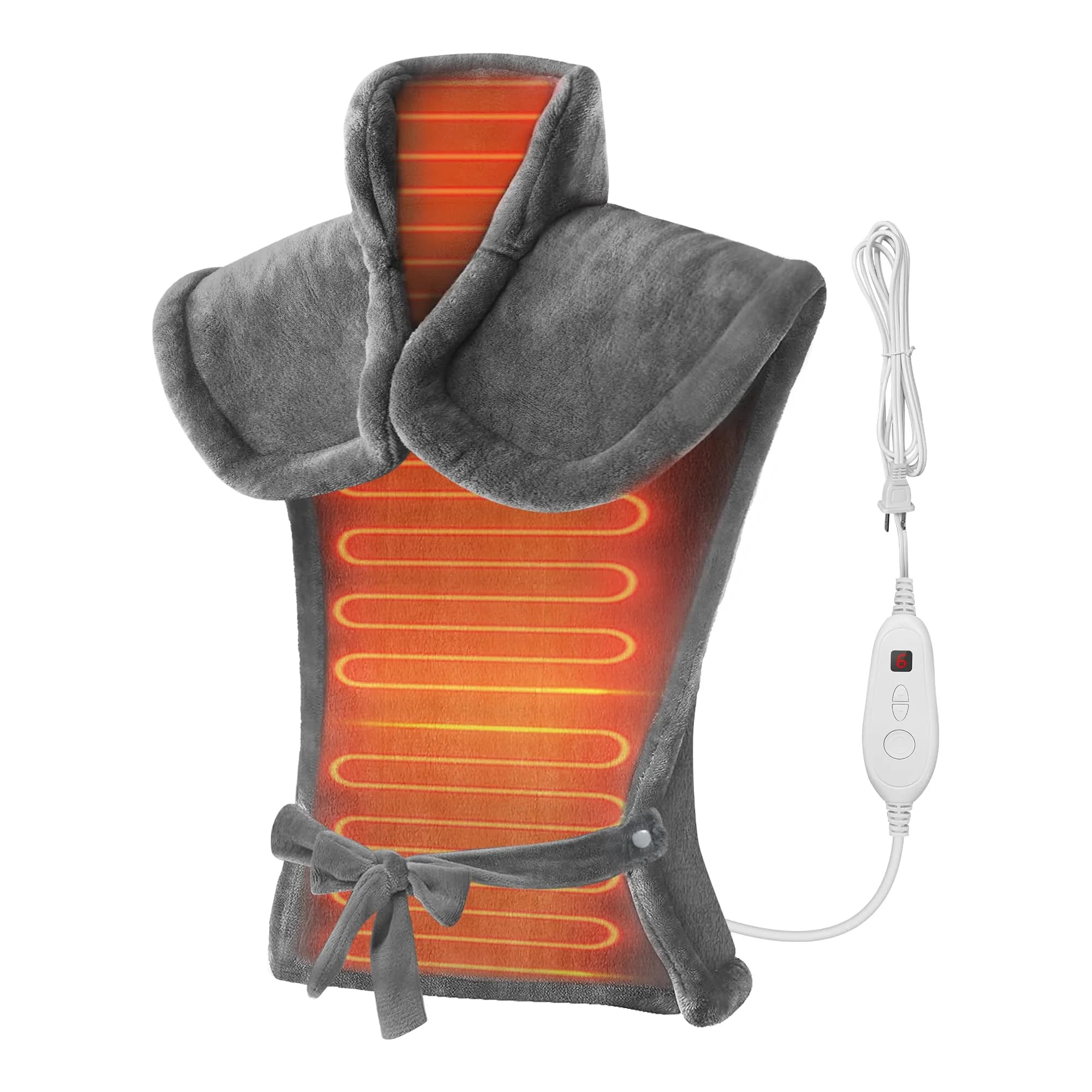 Snailax Heating Pad for Neck & Shoulders and Back, 82.3 cm x 59.7 cm (24" x 33") | Fast Heating with 6 Settings & Auto Shut-Off — Grey