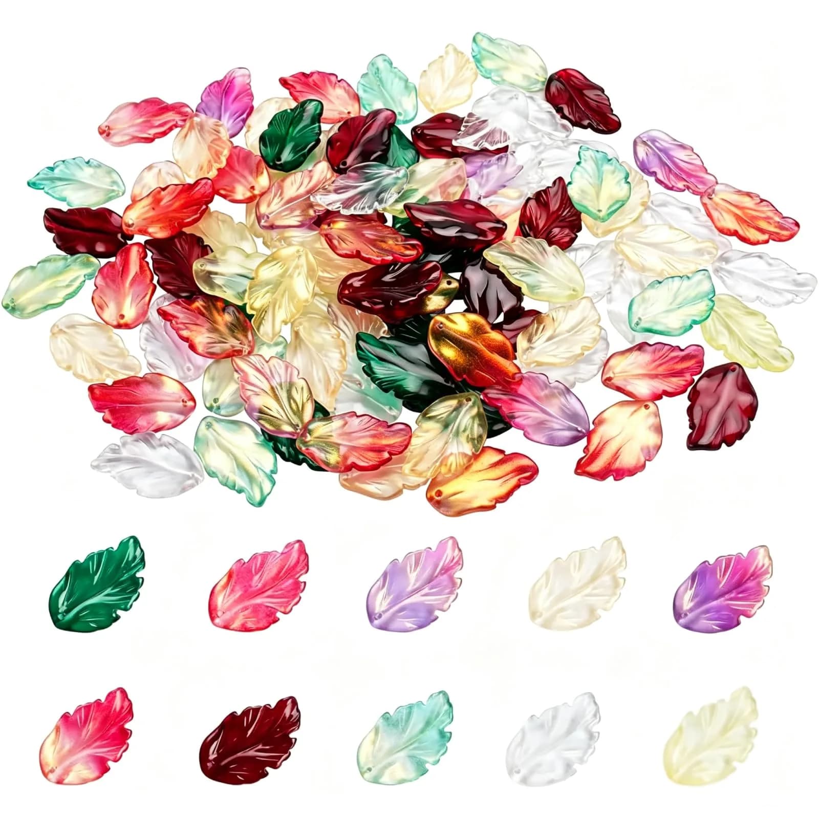 X Hot Popcorn Star Beads, 8mm Glass Star Beads, Electroplated, 200 pcs | Jewelry Craft Supplies — leaf beads