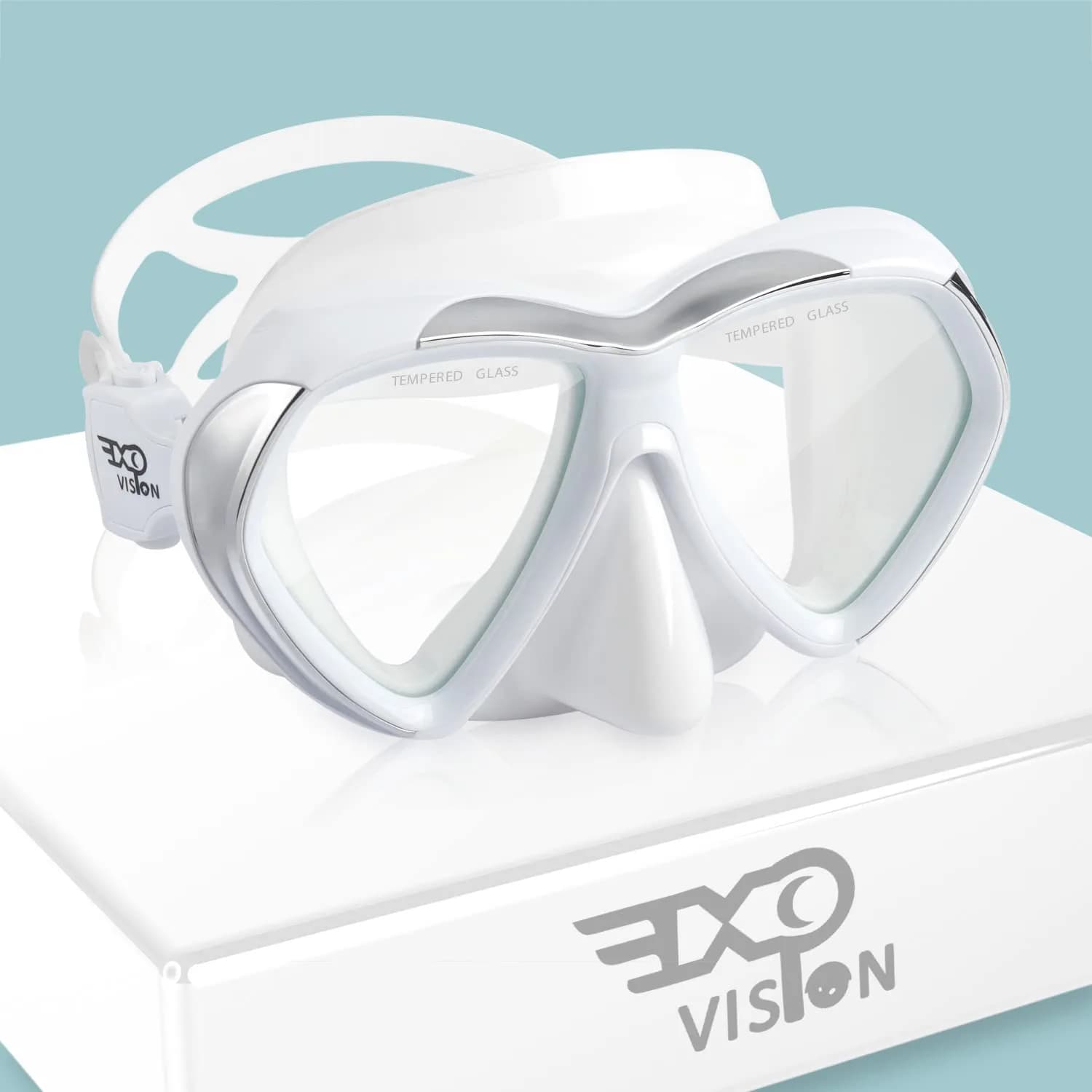 EXP VISION Adult Scuba Diving Mask, Anti-Fog Snorkel Goggles with Nose Cover & Wide Silicone Skirt | Tempered Glass Lens, 180° Panoramic View - main product image