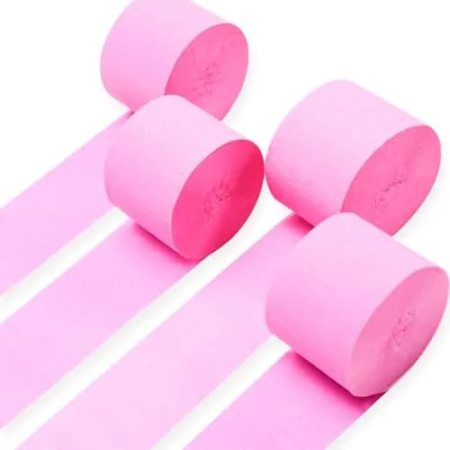 PartyWoo Light Pink Crepe Paper Streamers 4 Rolls, 328 FT Total | FSC-Certified Paper for Parties & Crafts thumbnail 1