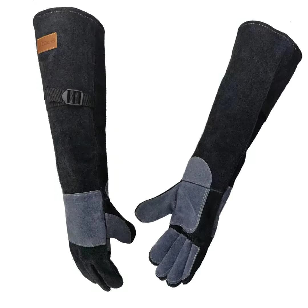 WZQH 16-inch Heat Resistant Welding Gloves, Large, Black-Gray | CTC Level 4 Certified — Black / Large