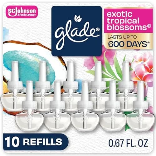 Glade Exotic Tropical Blossoms Air Freshener Refills 6.7 Fl Oz (200ml) | 10 Count Pack with Essential Oils thumbnail 1