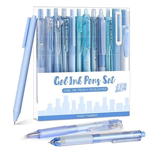 Four Candies Cute Blue Pens, Black Gel Ink, Ocean Series 12ct | Smooth Writing Instrument thumbnail 1