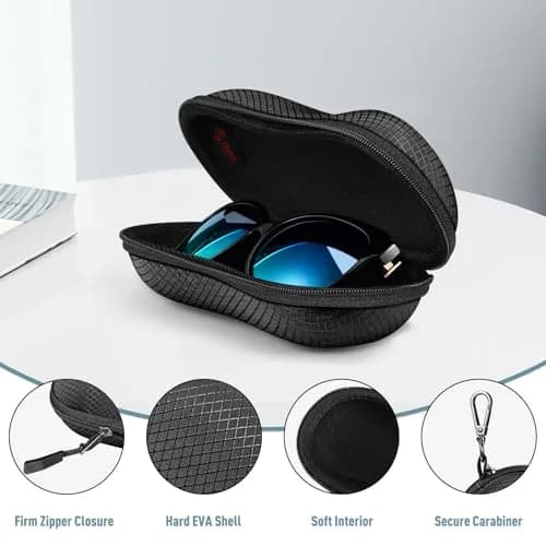FINTIE Hard EVA Shell Sunglasses Case with Carabiner & Cleaning Cloth | Black thumbnail 4