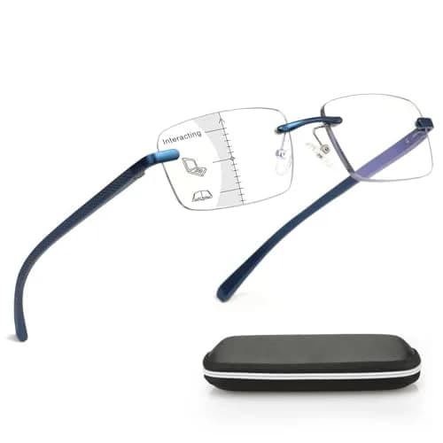 Missfive Premium Aluminum Progressive Multifocus Reading Glasses 147mm (5.79 in) | Blue Light Blocking, Rimless Metal Readers thumbnail 1