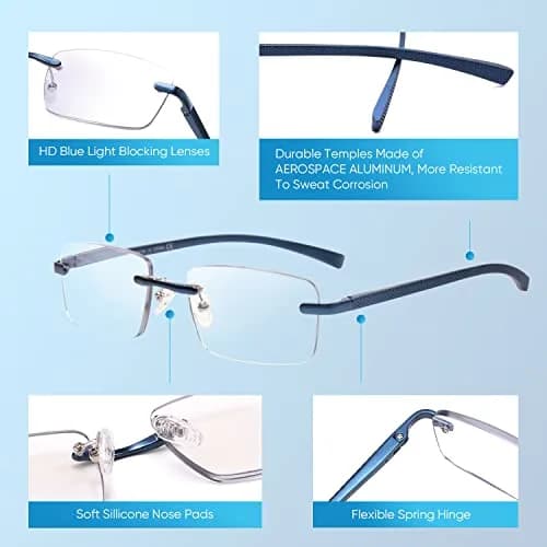 Missfive Premium Aluminum Progressive Multifocus Reading Glasses 147mm (5.79 in) | Blue Light Blocking, Rimless Metal Readers thumbnail 6
