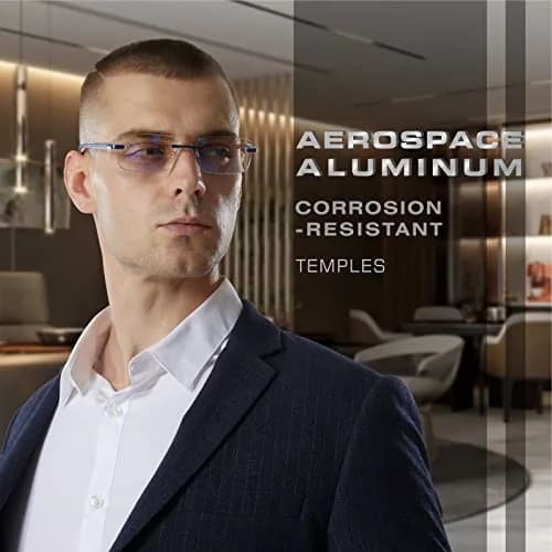 Missfive Premium Aluminum Progressive Multifocus Reading Glasses 147mm (5.79 in) | Blue Light Blocking, Rimless Metal Readers thumbnail 2