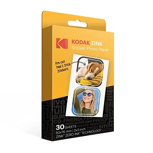 KODAK 2x3 Premium Sticky-Backed ZINK Photo Paper 30 Sheets | Inkless Sticker Printing thumbnail 1
