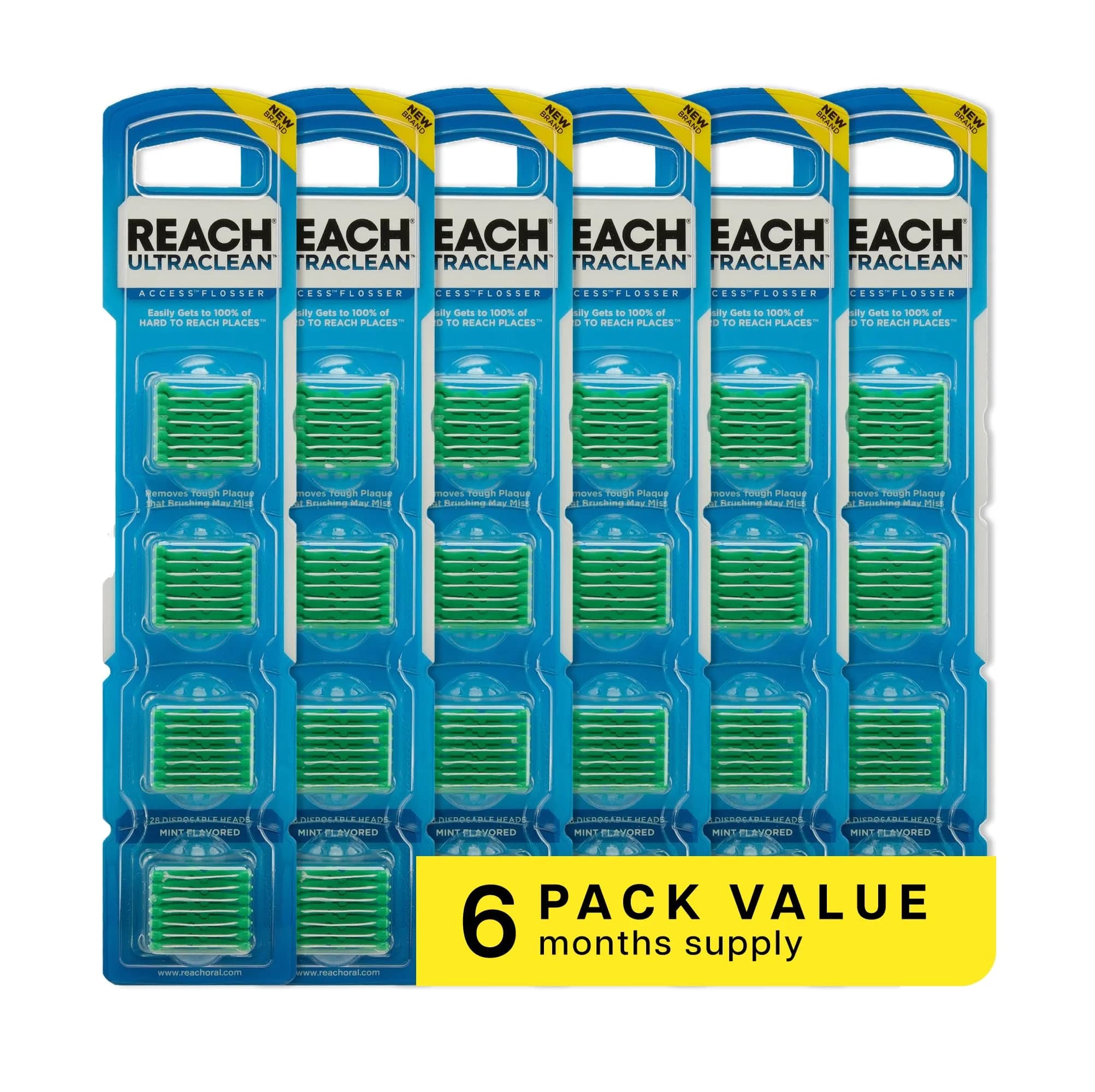 REACH Ultraclean Access Flosser Refill Heads Mint 28 Count (Pack of 6) | Dentist Recommended Brand for Hard to Reach Areas