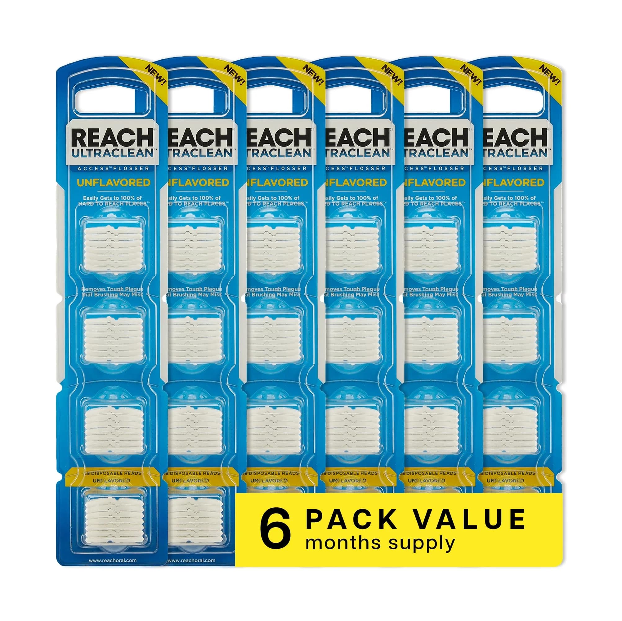 REACH Ultraclean Access Flosser Refill Heads, Unflavored, 28 Count (Pack of 6) | Dentist Recommended Brand for Easy Oral Care
