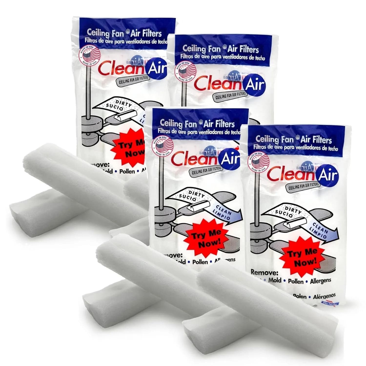 BioStrike Ceiling Fan Air Filter - Attachable Blade Cleaners | Easy-Install Dust Filters for 3-5 Blade Fans, Made in USA