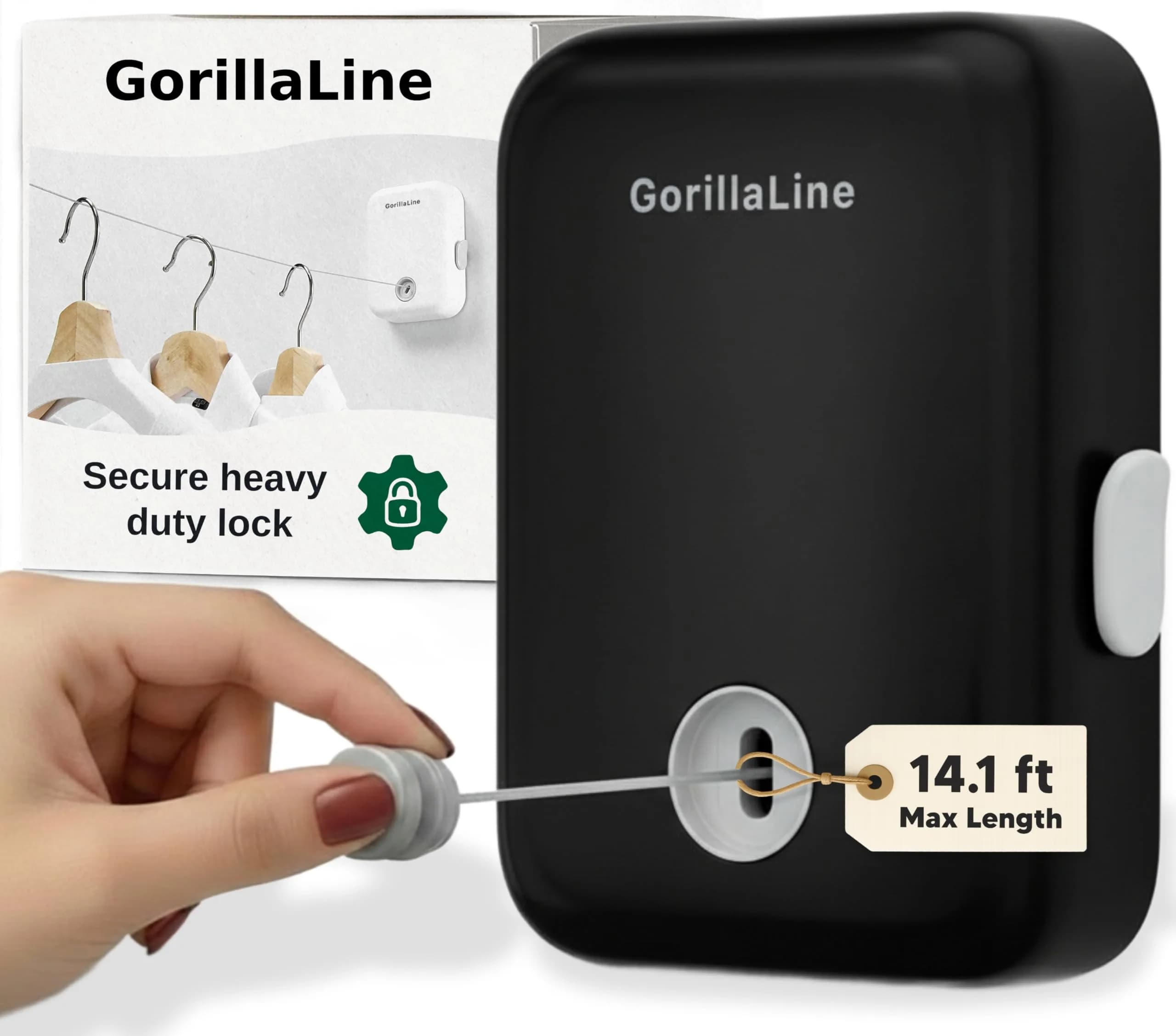 GorillaLine Retractable Clothesline 14.1 ft (4.3 m) | Heavy Duty Wall Mounted Drying Rack for Indoor & Outdoor Use
