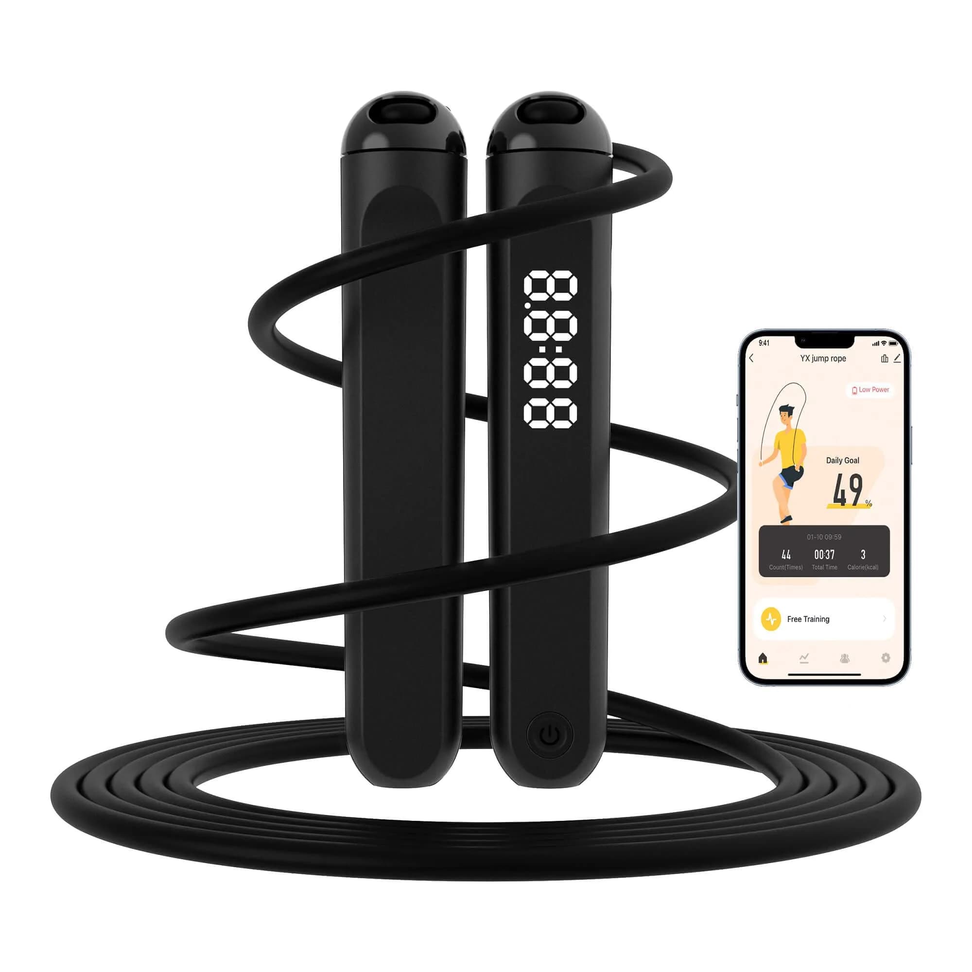 wigore Smart Jump Rope with App & Counter, Adjustable PVC Speed Rope 2.5m (8.2ft) | Fitness Gifts for Adults — Black