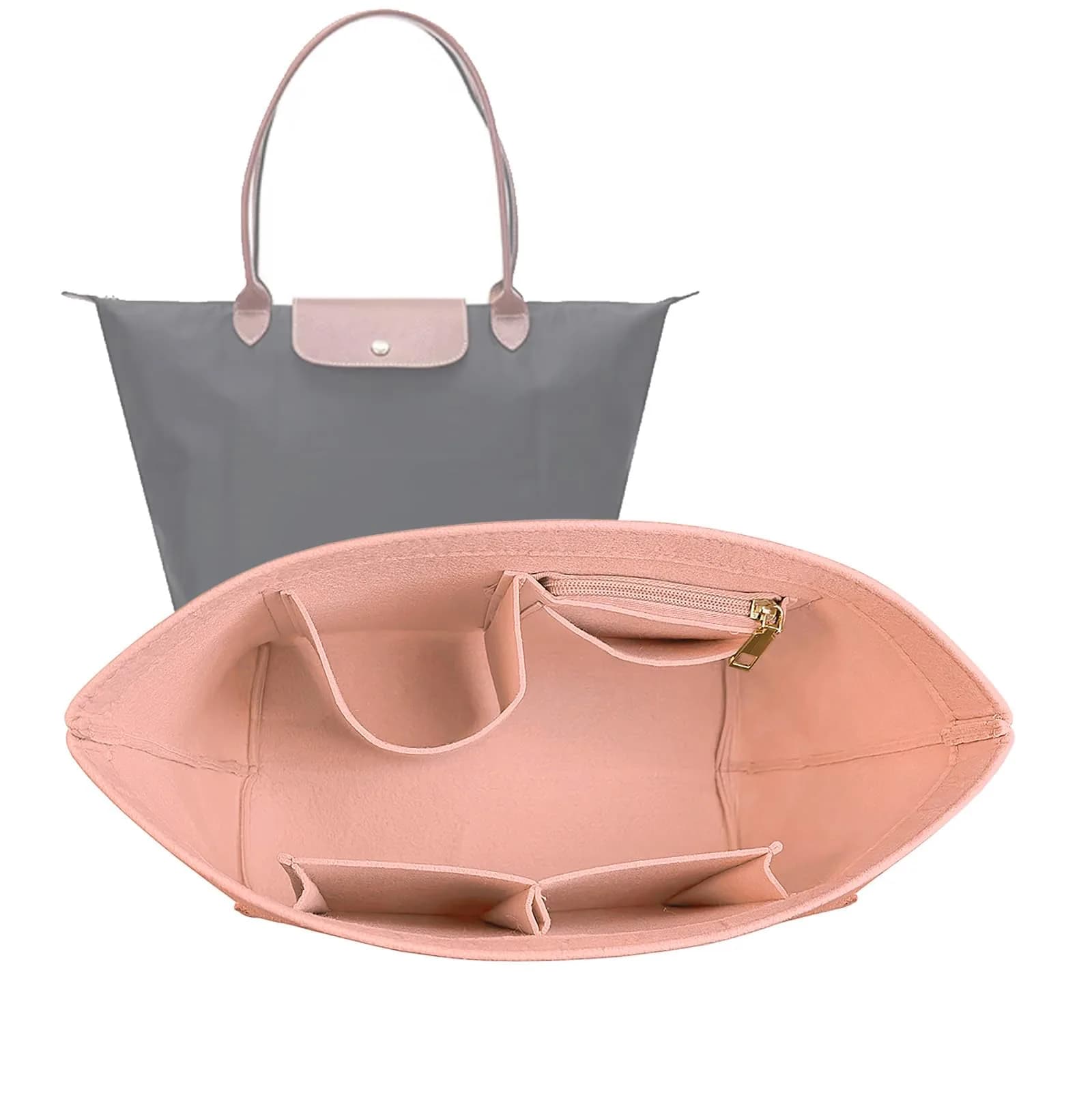 Lckaey Large Felt Purse Organizer Insert for Longchamp Le Pliage Handbag 27.9cm (11.02" W x 7.08" D x 8.86" H) | Keeps Bags Shipshape — pink