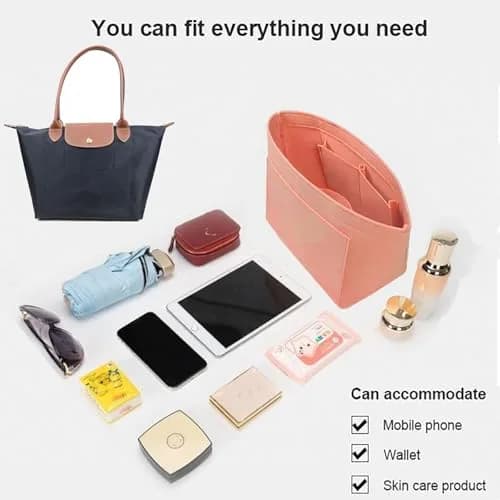Lckaey Large Pink Felt Purse Organizer Insert | 28cm (11.02") Width, 18cm (7.08") Depth, 22.5cm (8.86") Height thumbnail 4