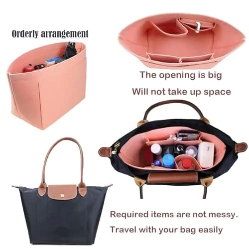 Lckaey Large Pink Felt Purse Organizer Insert | 28cm (11.02") Width, 18cm (7.08") Depth, 22.5cm (8.86") Height thumbnail 3