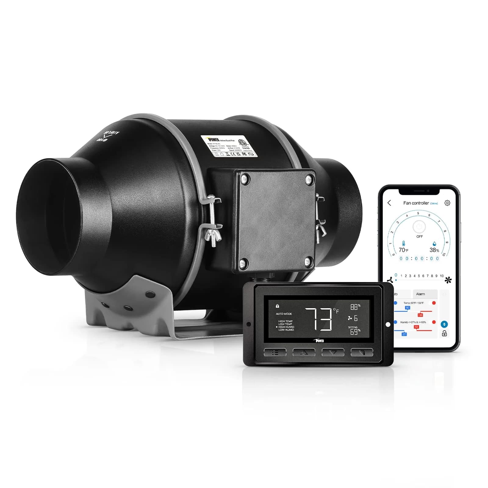 iPower 4 Inch Inline Duct Ventilation Fan with Smart WiFi Controller, 212 CFM, 28 dB | Quiet Exhaust Blower for Grow Tent & Hydroponics - main product image