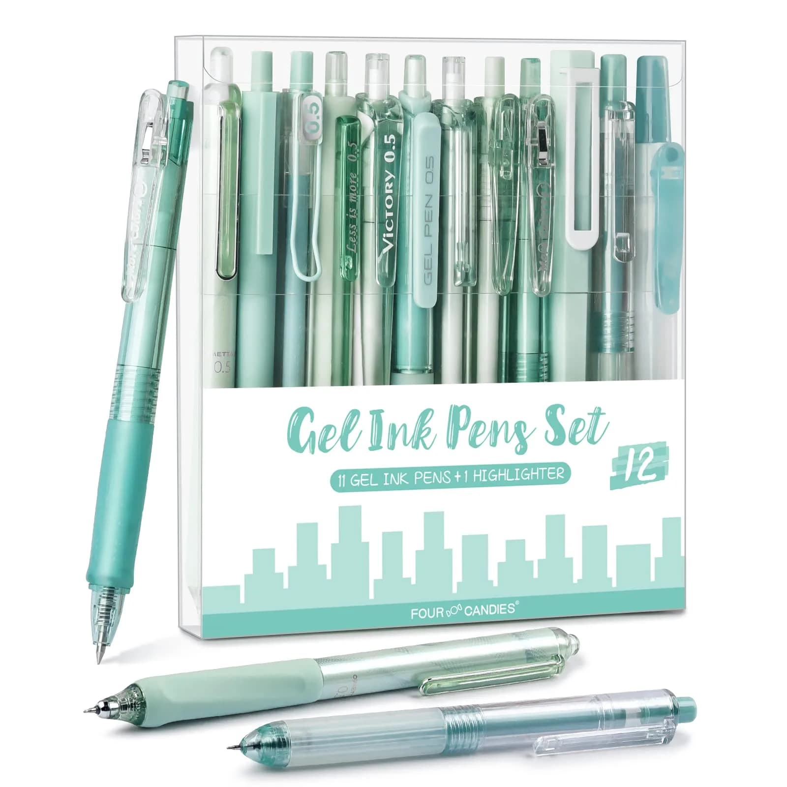 Four Candies Forest Gel Pens, Black Ink, 0.5mm Fine Point, 12 Count | Smooth Writing for Students & Professionals