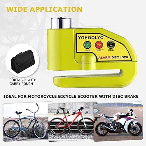 YOHOOLYO Motorcycle Alarm Disc Lock with 110dB Siren & 5ft Reminder Cable, Green | Forged Stainless Steel, Waterproof, Anti-Theft thumbnail 3