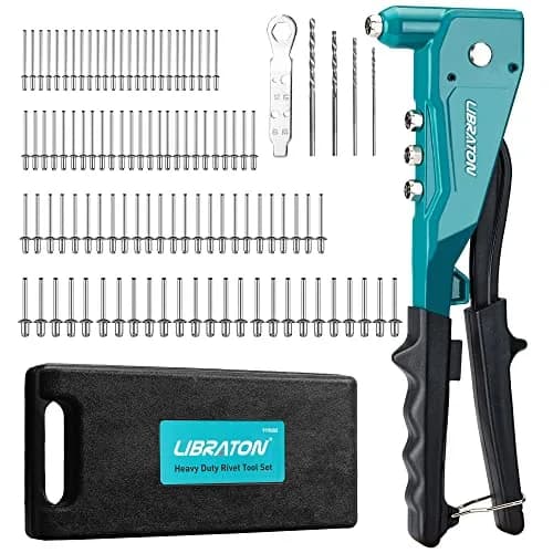 LIBRATON Heavy Duty Rivet Gun Set with 110 Rivets & 4 HSS Drills | Professional Hand Riveter for Metal, Wood, Plastic thumbnail 1
