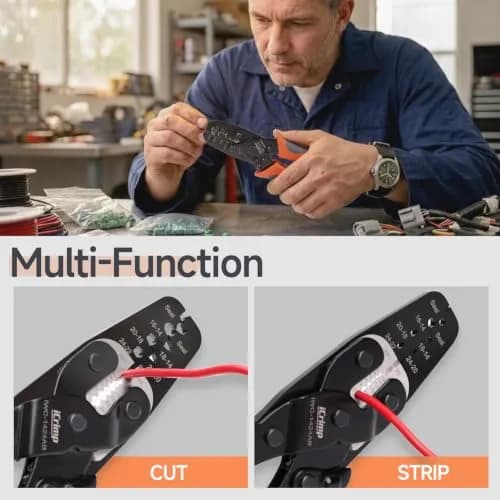 IWISS iCrimp IWC-1424AB Open Barrel & Weather Pack Terminal Crimper AWG24-14 | Built-in Wire Stripper & Cutter thumbnail 5