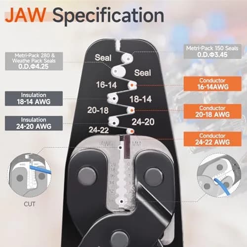 IWISS iCrimp IWC-1424AB Open Barrel & Weather Pack Terminal Crimper AWG24-14 | Built-in Wire Stripper & Cutter thumbnail 2