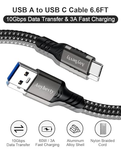 Aoybevty USB-A to USB-C Cable 6.6ft (2m) | 10Gbps Data Transfer & 60W Fast Charging thumbnail 2