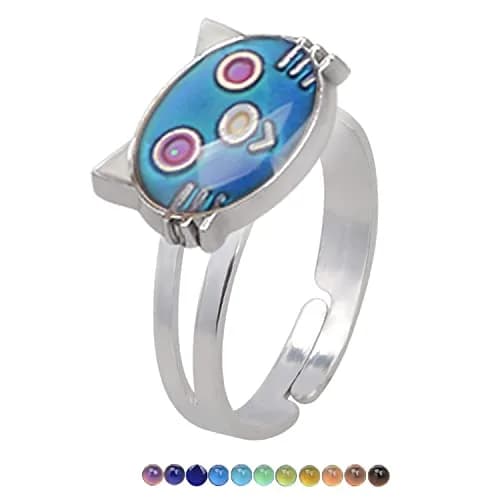 Carykon Cat Mood Ring Adjustable Size | Color-Changing Glass Stone thumbnail 2