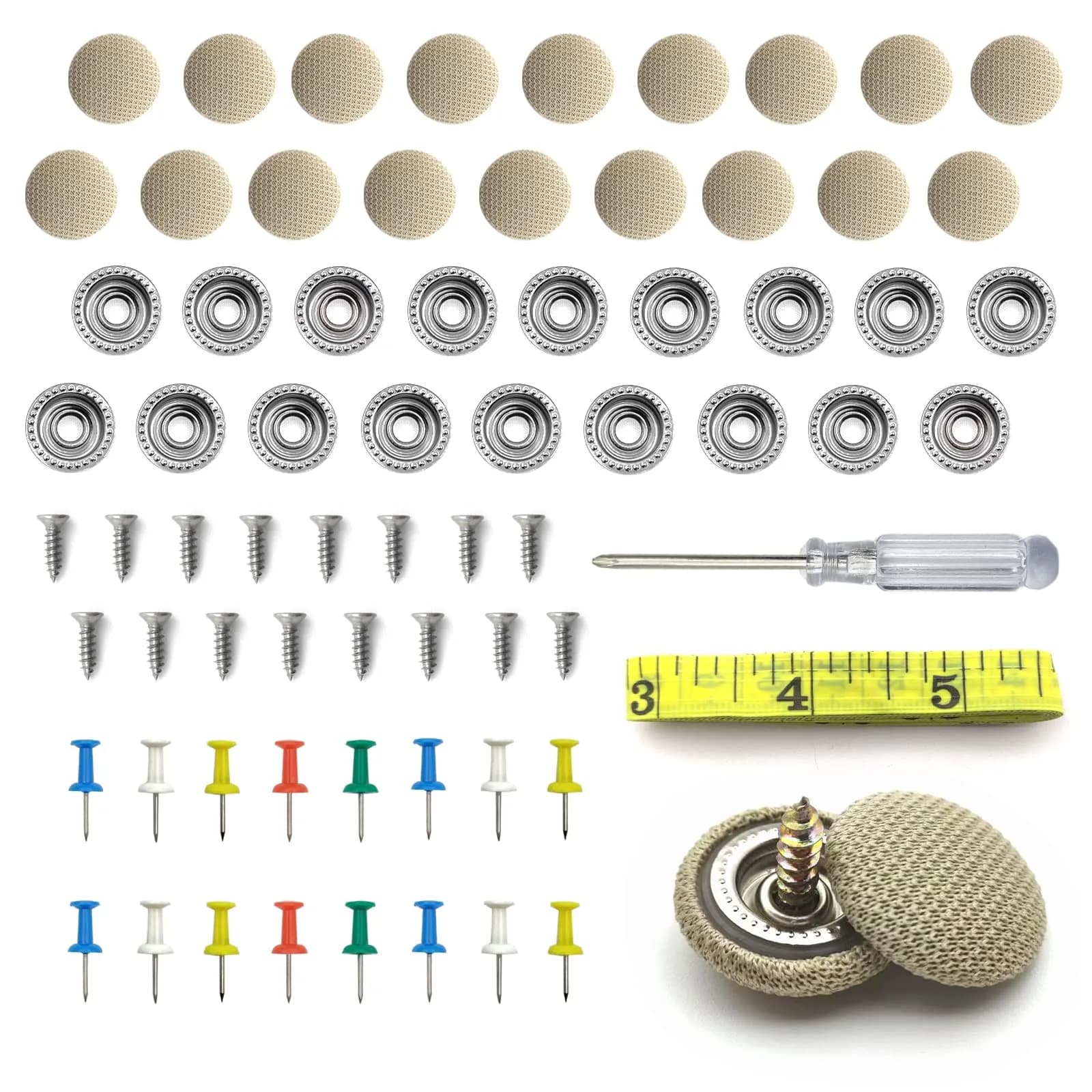 TEMI Car Roof Headliner Repair Kit with Snap Rivets & Installation Tool (60PCS, Beige Grid) - main product image