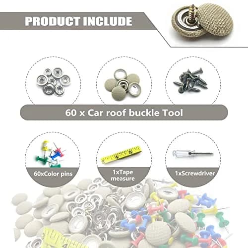 TEMI Car Roof Headliner Repair Kit with Snap Rivets & Installation Tool (60PCS, Beige Grid) thumbnail 3