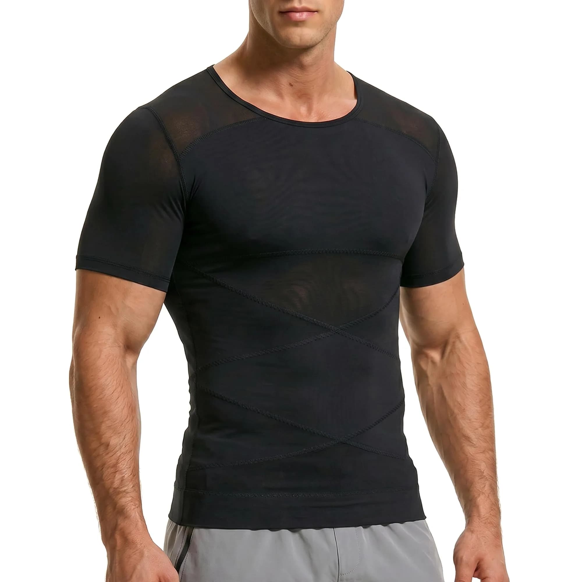 ISUP Mens Gynecomastia Compression Shirt Short Sleeve | Slimming Body Shaper Abdomen Tank