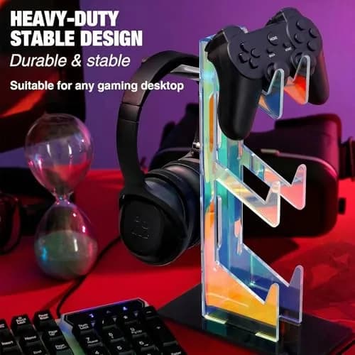 NiHome Controller Holder Headphone Stand 3-Tier Iridescent Acrylic Gaming | Multi-Controller & Headset Organizer thumbnail 2