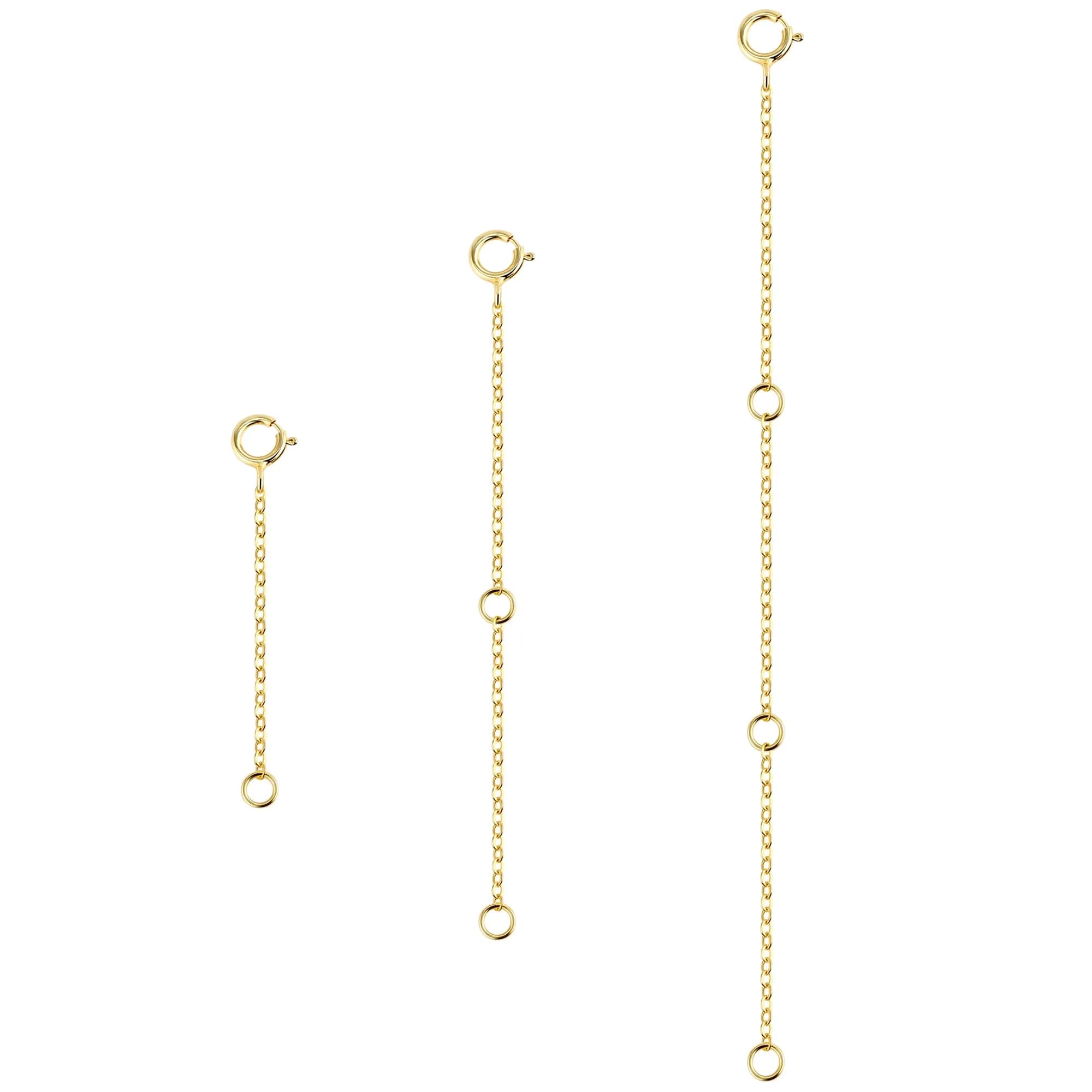 ASH'S CHOICE 14K Gold Plated Brass Necklace Extenders with Lobster Clasp, 3-Piece Set (2, 4, 6 Inches)