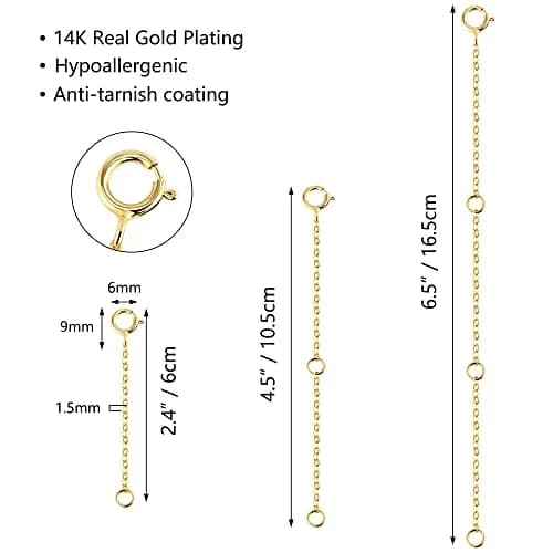 ASH'S CHOICE 14K Gold Plated Brass Necklace Extenders with Lobster Clasp, 3-Piece Set (2, 4, 6 Inches) thumbnail 3