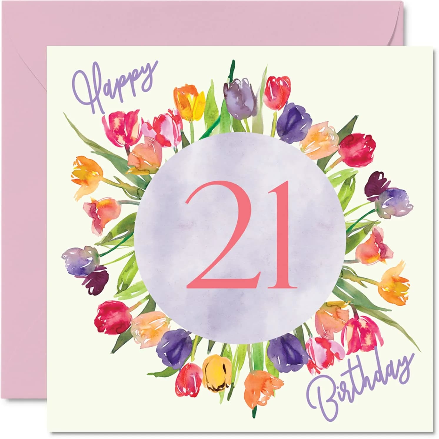 Stuff4 25th Birthday Cards for Women - Watercolour Tulips Bouquet | Happy Birthday for Her, Daughter, Sister, Auntie, 145mm x 145mm — 21