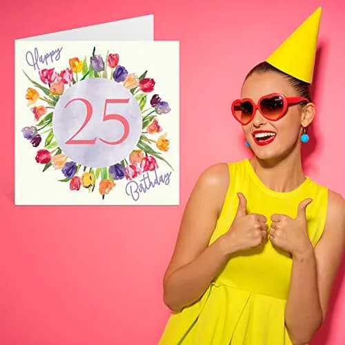 Stuff4 25th Birthday Cards for Women - Watercolour Tulips Bouquet | Happy Birthday for Her, Daughter, Sister, Auntie, 145mm x 145mm thumbnail 7