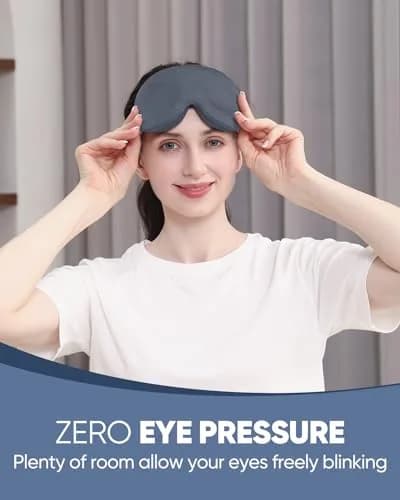 MZOO Luxury Sleep Mask for Women & Men | 13mm Deep Eye Cups, 22mm Nose Padding, Adjustable Strap (D-Grey) thumbnail 2