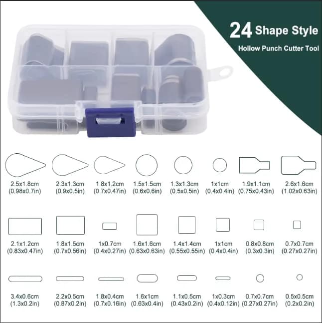 Yizzvb 24 Style Leather Hollow Punch Cutter Tool Set with Box | Versatile Shapes for DIY Crafts thumbnail 2