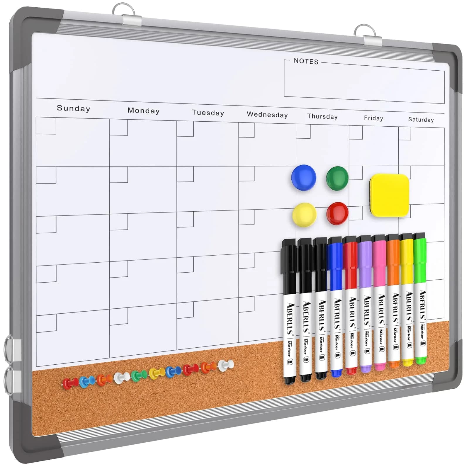ABERLLS Weekly Calendar Whiteboard 16x12 Inch (40.6cm x 30.5cm) | Magnetic Double-Sided Board for Planning — White / 17"W x 13"H
