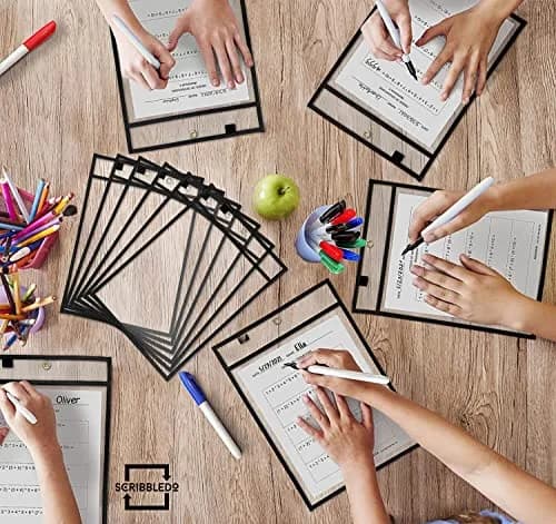 Scribbledo Black Dry Erase Pockets 6 Pack | 37cm x 25cm (14" x 10") | Classroom & Office Use thumbnail 8