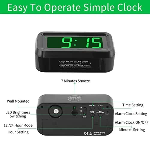 KWANWA KW618 Small Digital Alarm Clock Green LED 1.2 Inch | Battery Operated Portable Desk Clock thumbnail 5