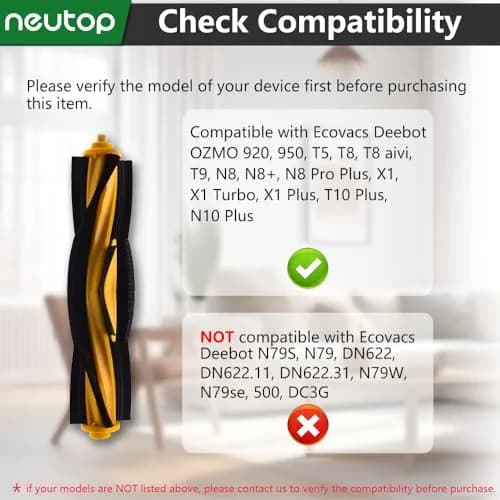 neutop Brush Rollers for Ecovacs Deebot 920 T5 T8 T9 X1 T10 N10, 2-Pack | Compatible with Multiple Models, Easy Replacement thumbnail 2