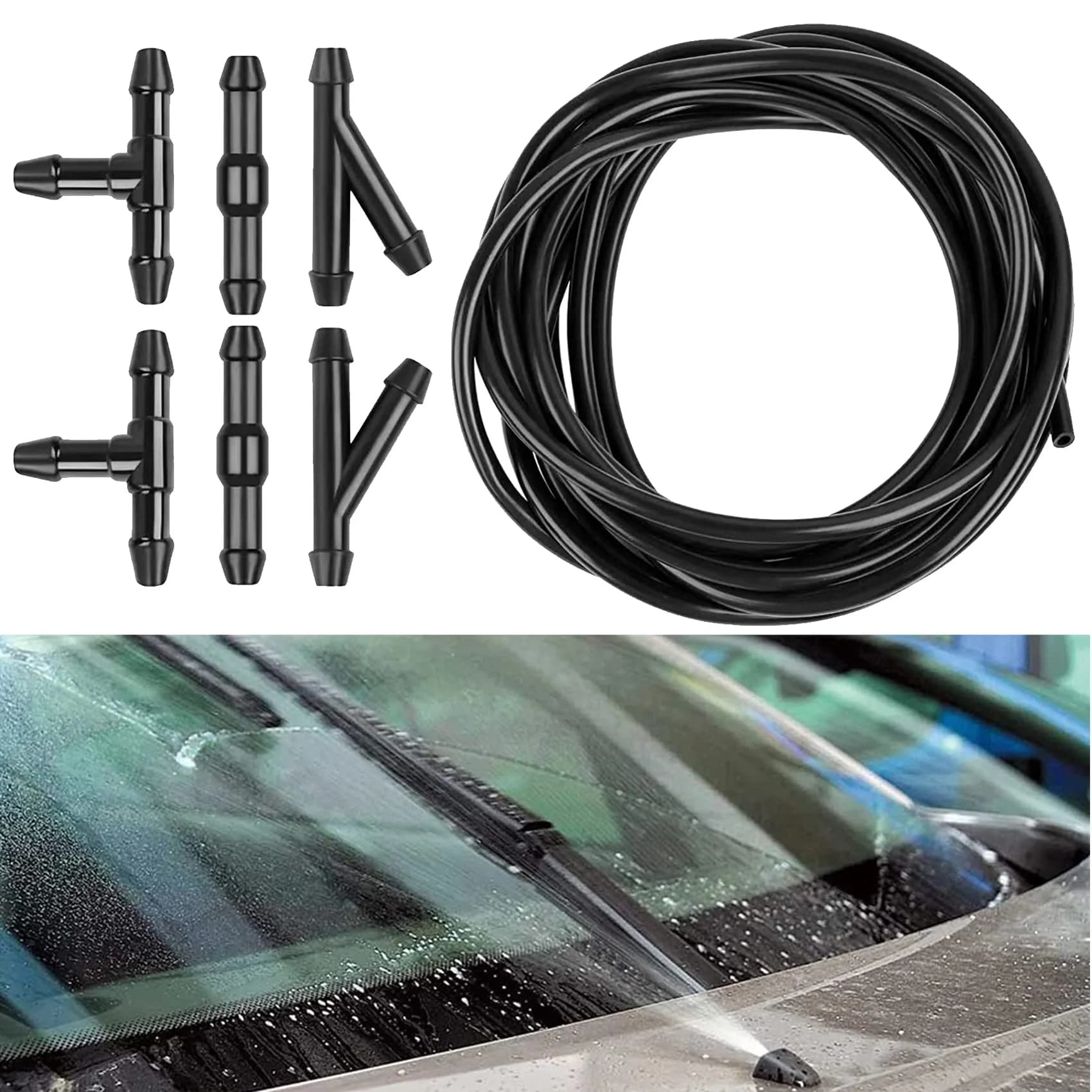 DWARFOO Windshield Washer Hose Kit, 3 Meter | Durable Rubber, Universal Fit for Cars & Trucks