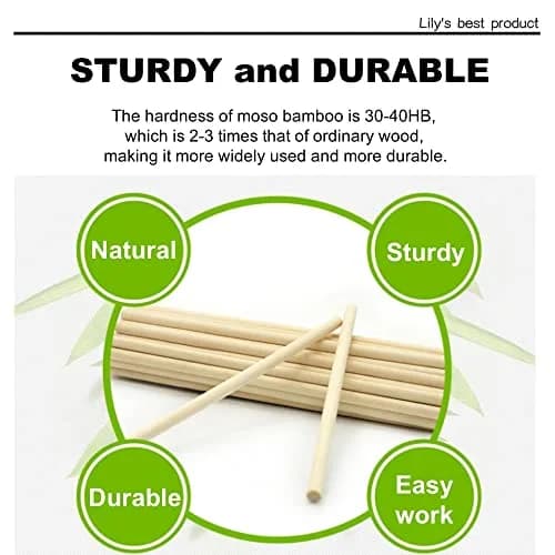HOPELF Bamboo Dowel Rods 3/8 x 12 Inch (50-Pack) | Natural Wood Sticks for Crafts thumbnail 2