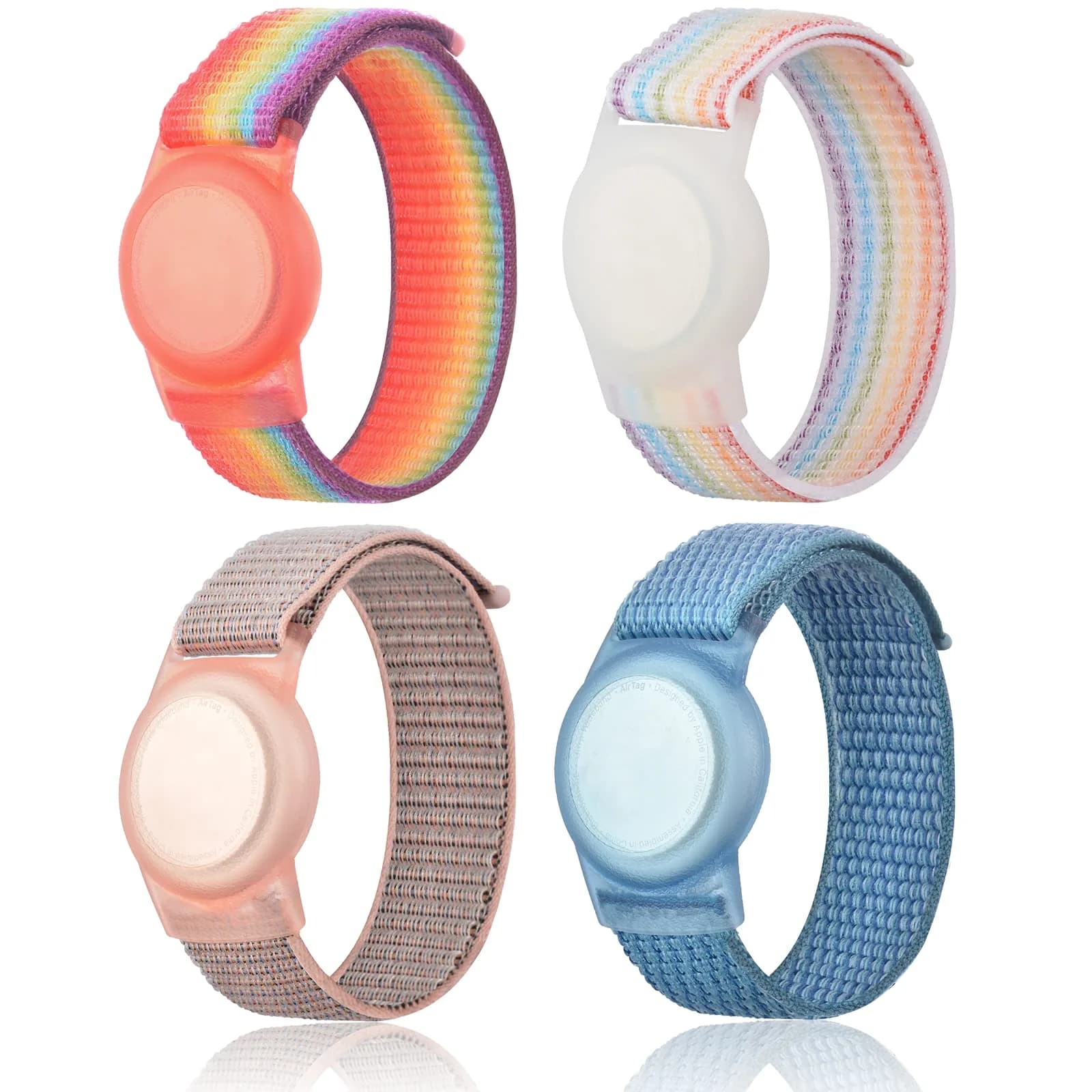 Qonuiy 4 Pack Kids Wristband Compatible with Apple AirTag | Adjustable Nylon Watch Band for Toddler Child Elder